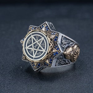 Sterling Silver Tetragrammaton Pentagram Ring: Occult Sigil of Solomon Jewelry
