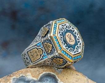 Handmade Seljuk Sterling Silver Ring: Turquoise Ottoman Islamic Jewelry Gift