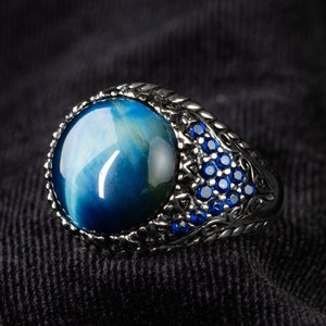 Handmade Sterling Silver Blue Tiger&#39;s Eye Signet Ring