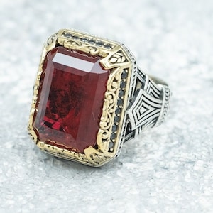 Red zircon men handmade silver ring, Gemstone ring , Personalized Islamic Rings
