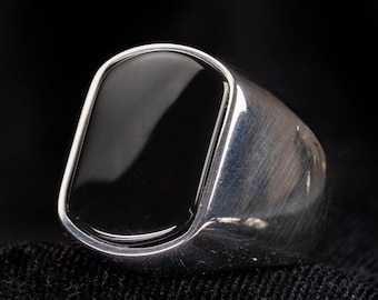Handmade Sterling Silver Onyx Signet Ring - Bold Mens Jewelry