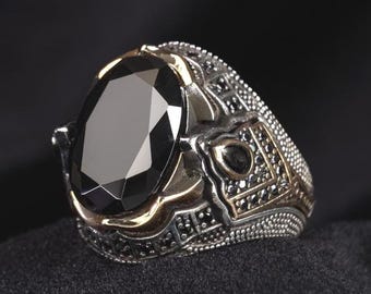 Handmade Black Onyx Sterling Silver Ring – Elegant Islamic Jewelry for Men