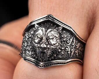 Ring i sterlingsilver med rytande varg - Handgjorda djursmycken