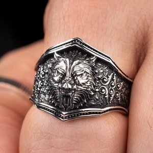 Sterling Silver Roaring Wolf Ring - Handmade Animal Jewelry