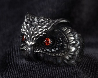 925K Silver owl ring , Owl ring silver , Owl ring men , Owl eyes ring , Owl ring sterling silver , Rings for men , Owl head ring