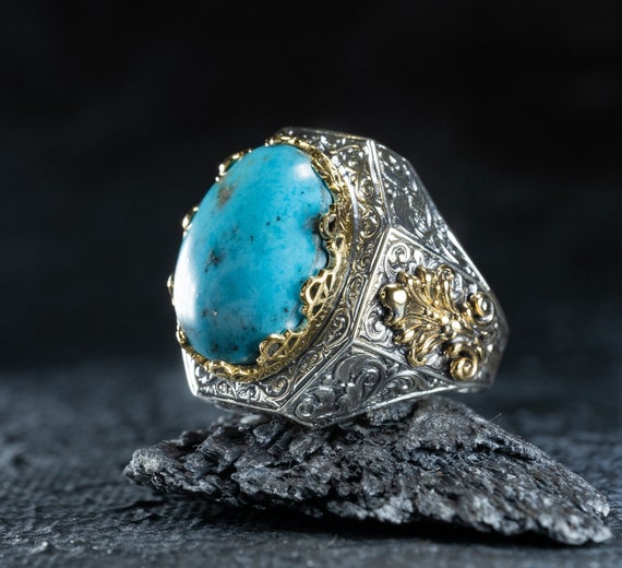 Cheap Silver Men's Ring with Turquoise Stone Micro Stone Embroidered Best  Gift for Him | Joom