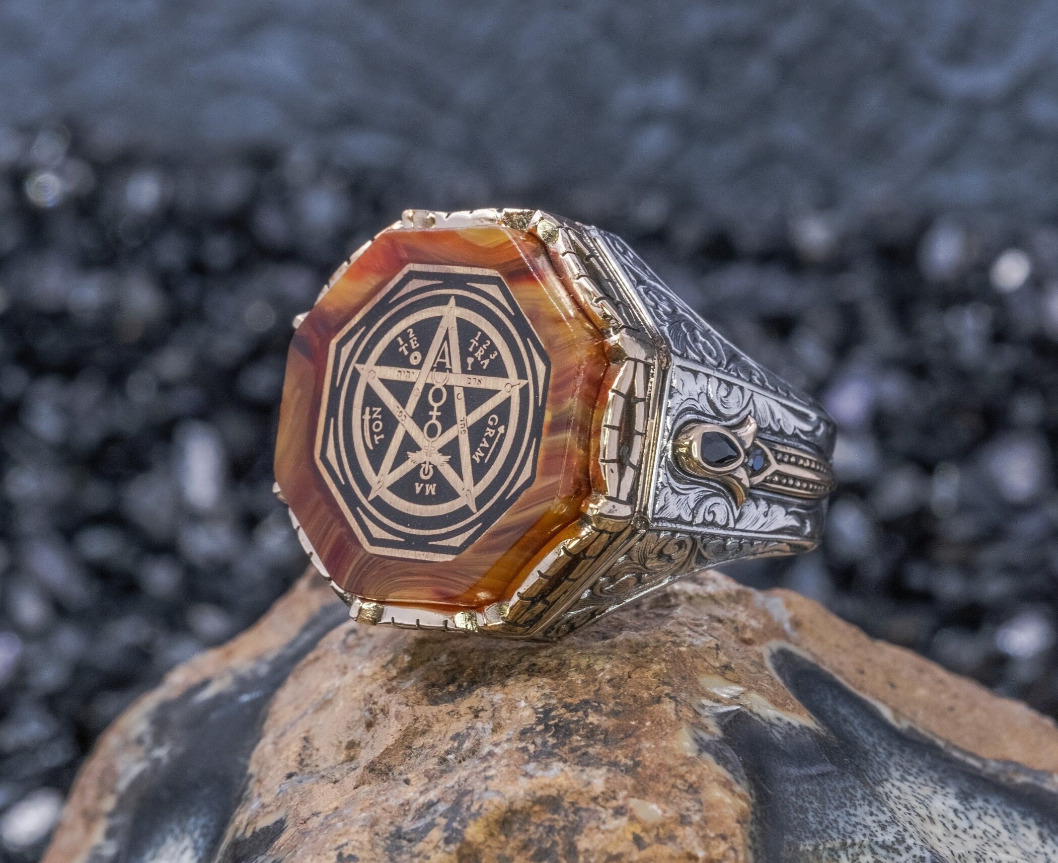 Tetragrammaton Ceremonial Magic Seal of Solomon Ring Brass Jewelry