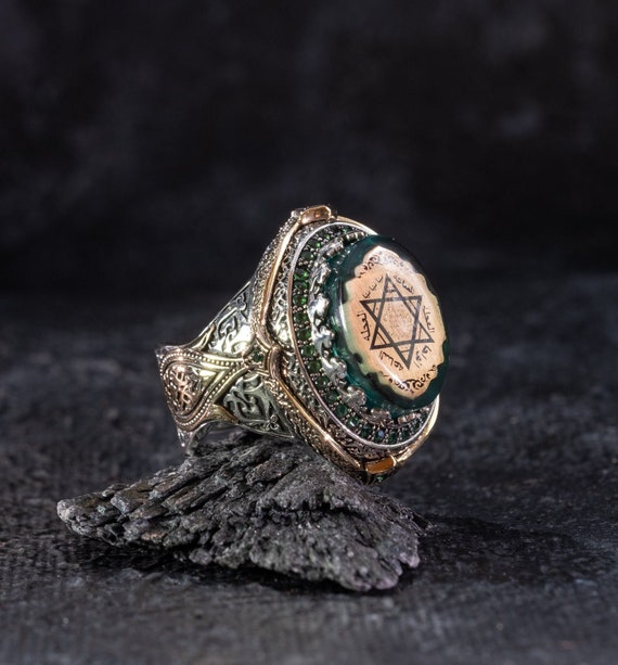 Seal of Solomon,King David's Star,Aging-Vintage,Round,Arabic,Silver Men's  Ring | eBay