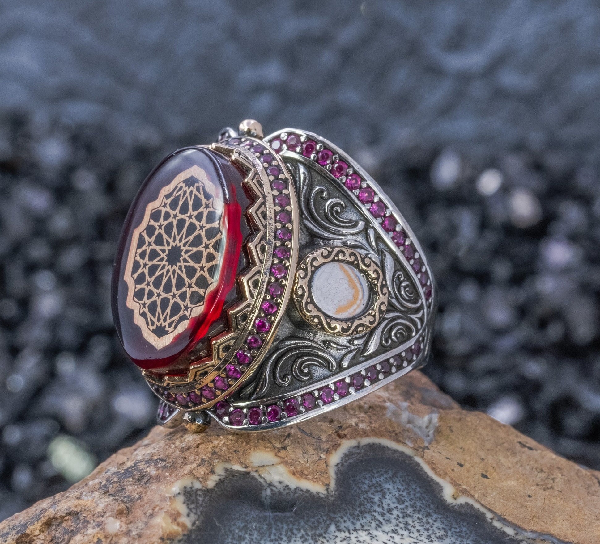 Arte de caligrafia arabe grabado anillo de hombres anillo de caligrafia islamica regalo unico para el hombre musulman regalos musulmanes anillo de plata para hombres Etsy Espana