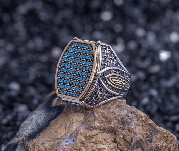 Bague homme pierre bleu turquoise new arrivals