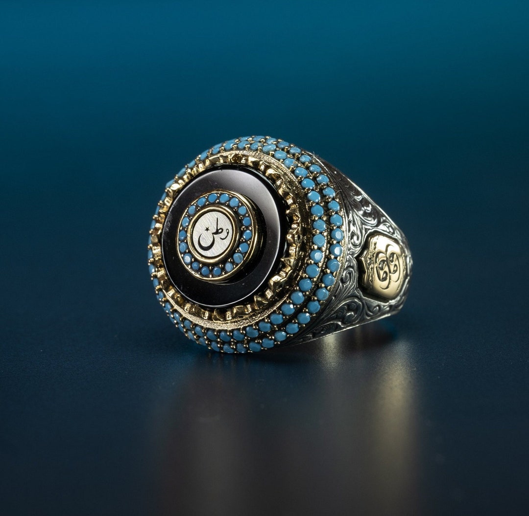 Sterling Silver Turquoise Ring: Handmade Turkish Ottoman Style Mens ...