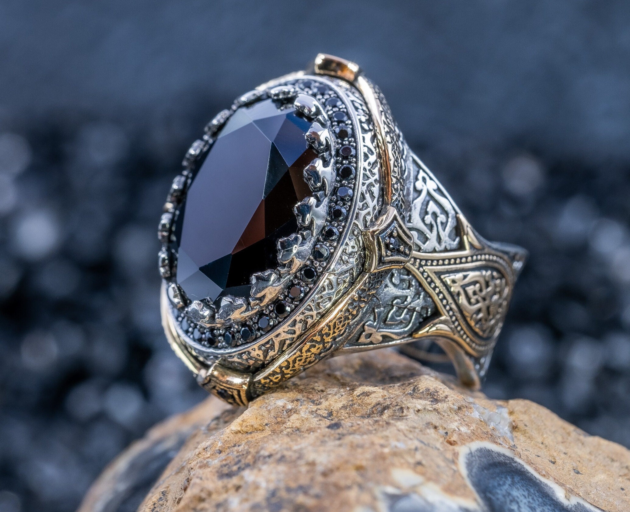 Blue Zircon Sterling Silver Ring: Handmade Gemstone Ring for Men