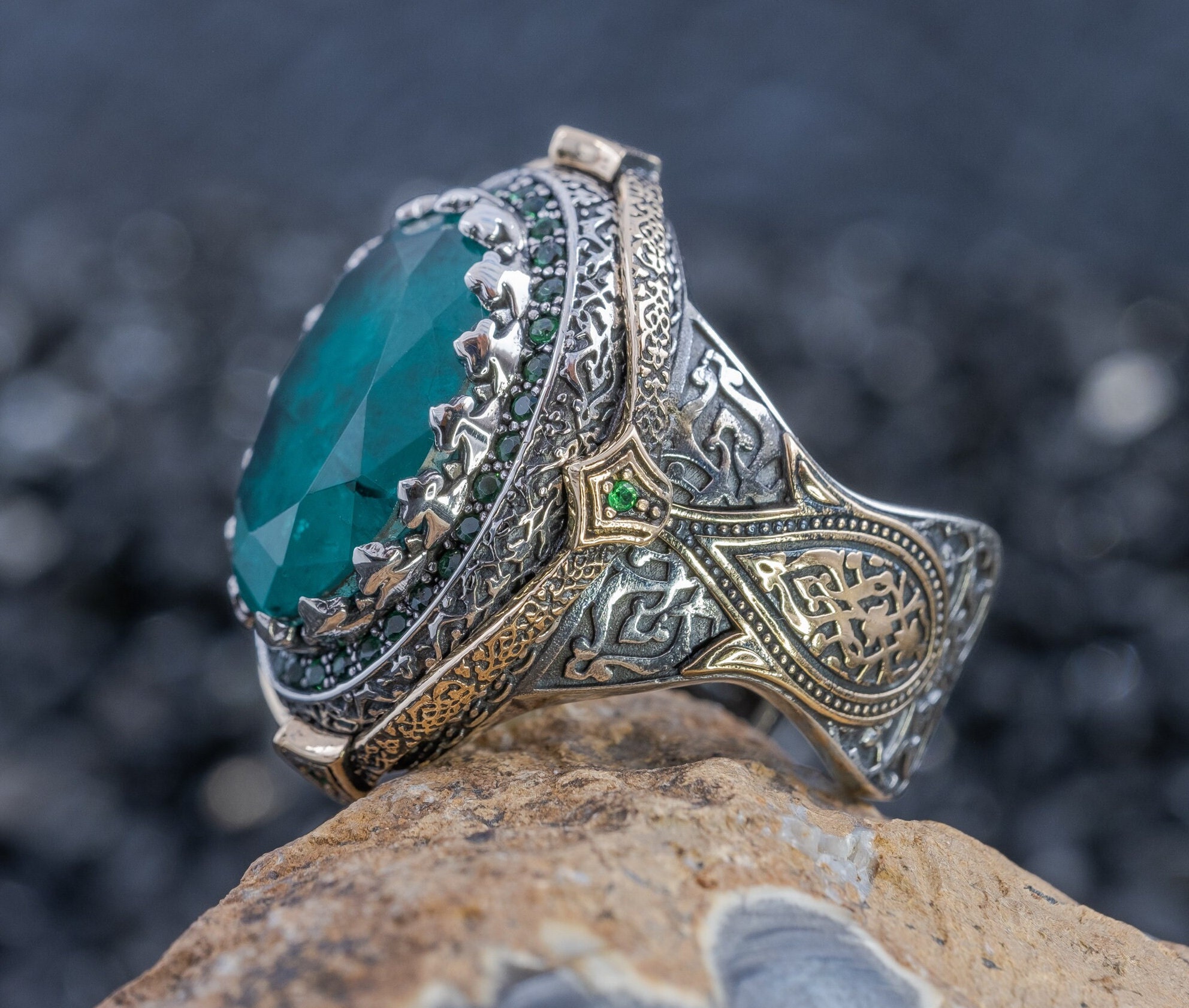 Blue Zircon Ring , Blue Zircon Ring for Men , Silver