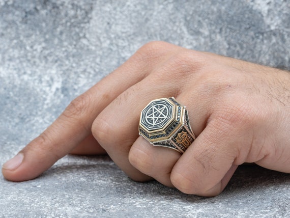 Anillos de tetragramaton anillo de pentaculo de pentagrama de tetragramaton anillo de pentagrama anillo de amuleto joyeria de proteccion anillo del rey Salomon Etsy Espana