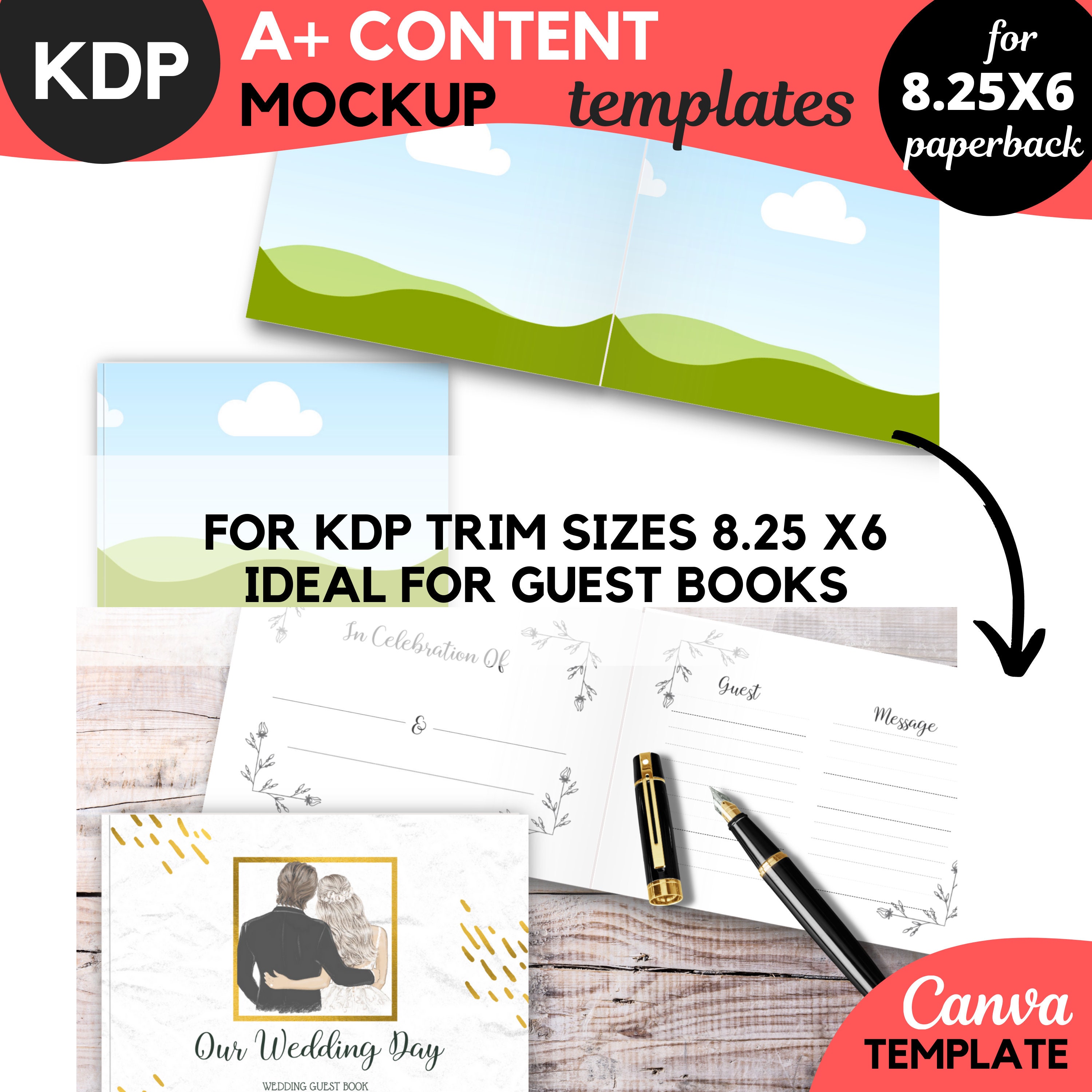 KDP Guest Book Mockup Canva Template for KDP. KDP Canva Book Mockup
