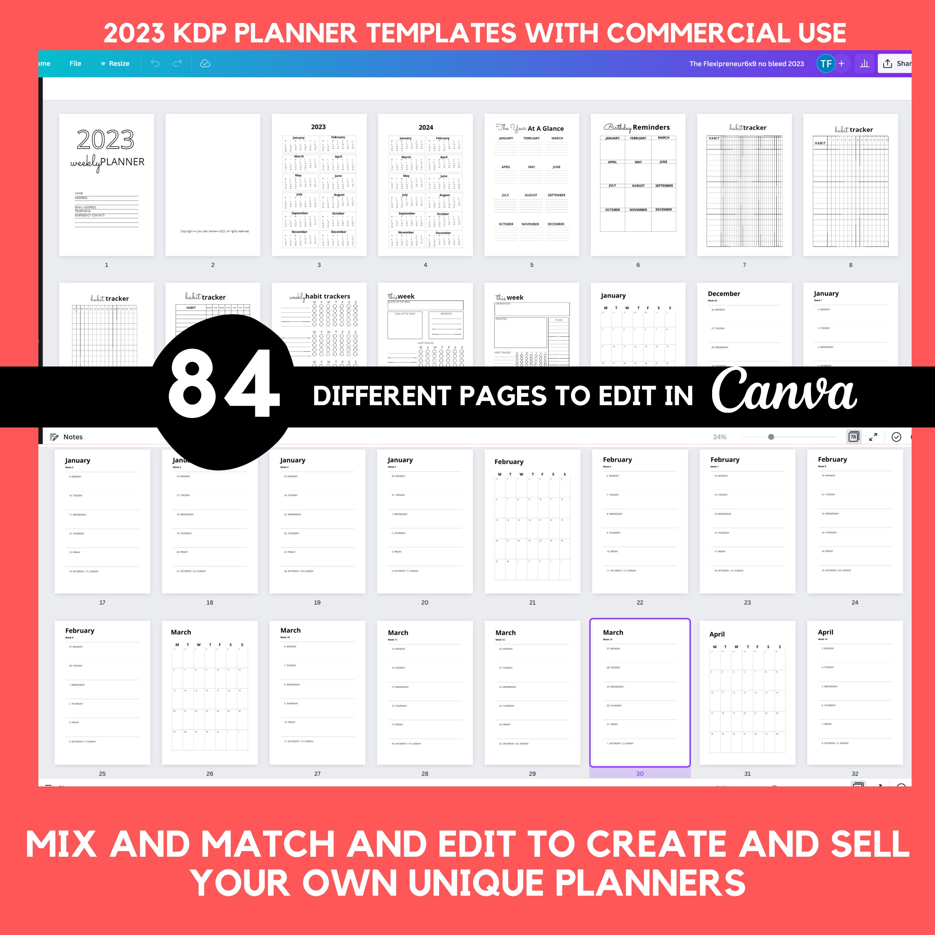 2023 KDP Planner Template. KDP Canva Template 2023 Planner Etsy UK
