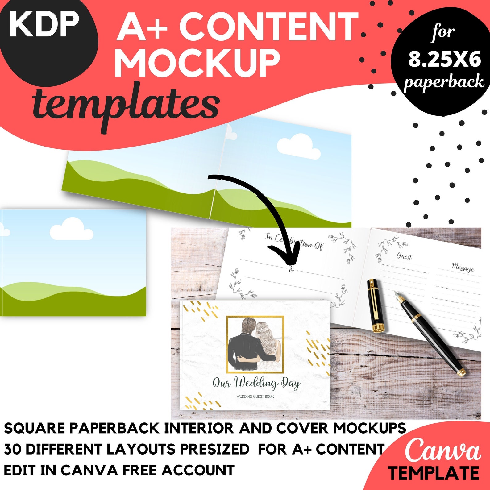 KDP Guest Book Mockup Canva Template for KDP. KDP Canva Book Mockup