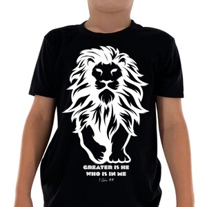 Kids Christian Graphic Shirt Lion of Judah Shirt Greater is He Who Is In Me Scripture Shirt Kids Christian Kids T shirt Christian Boy Shirt