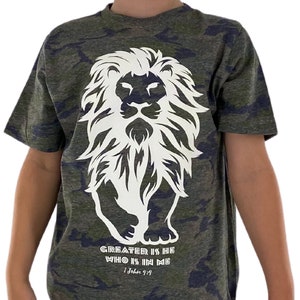 Kids Christian Graphic Shirt Lion of Judah Shirt Greater is He Who Is In Me Scripture Shirt Kids Christian Kids T shirt Christian Boy Shirt