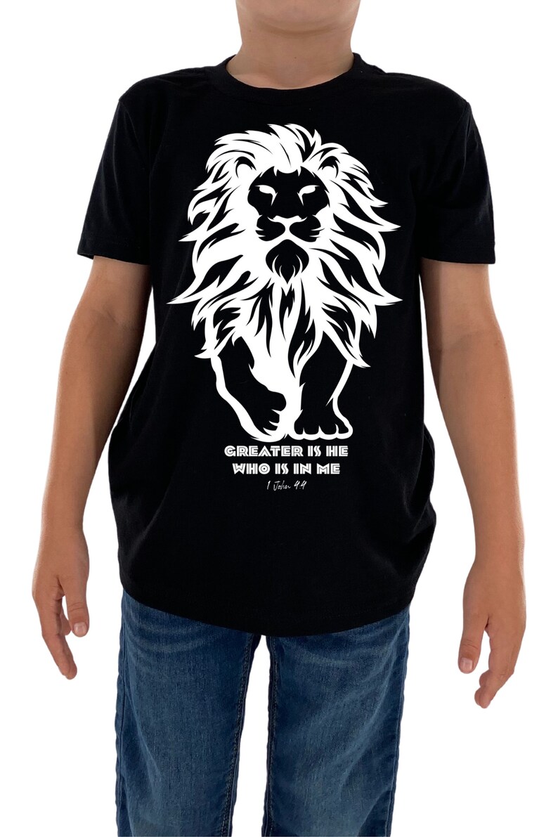 Kids Christian Graphic Shirt Lion of Judah Shirt Greater is He Who Is In Me Scripture Shirt Kids Christian Kids T shirt Christian Boy Shirt