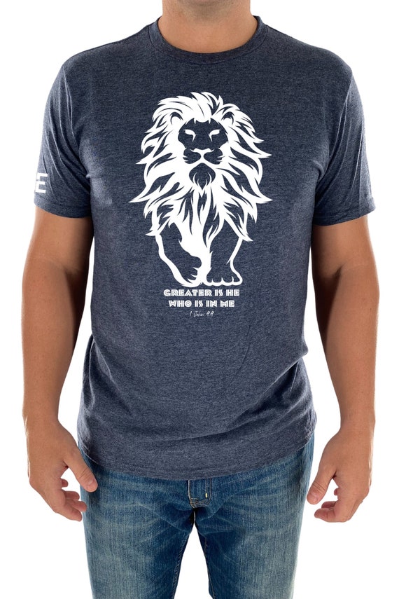 Mens Christian Shirt for Christian Men Christian T-Shirt Greater is He Lion of Judah Shirt for Pastor T Shirt Gift for Dad Church Shirt