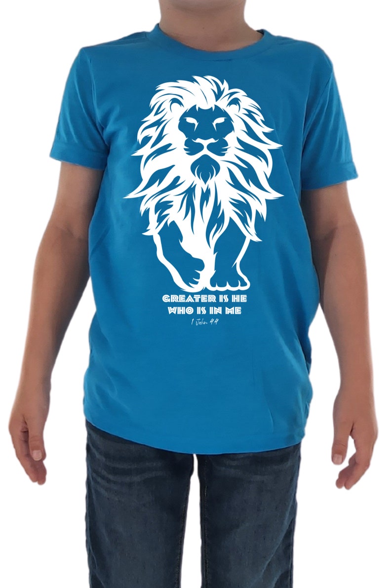 Kids Christian Graphic Shirt Lion of Judah Shirt Greater is He Who Is In Me Scripture Shirt Kids Christian Kids T shirt Christian Boy Shirt