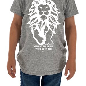 Kids Christian Graphic Shirt Lion of Judah Shirt Greater is He Who Is In Me Scripture Shirt Kids Christian Kids T shirt Christian Boy Shirt