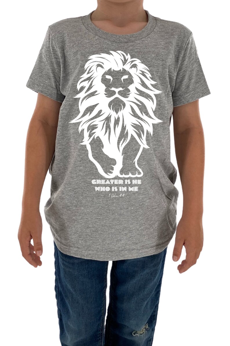 Kids Christian Graphic Shirt Lion of Judah Shirt Greater is He Who Is In Me Scripture Shirt Kids Christian Kids T shirt Christian Boy Shirt