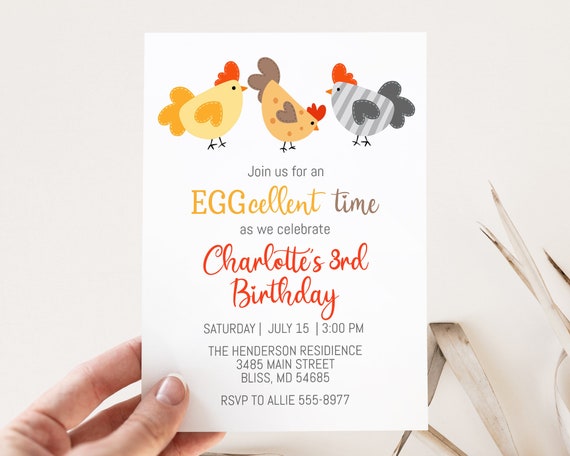 Chicken Birthday Invitation, cluck cluck, girl, editable, farm party invite turning one, two or any age, edit with Corjl, instant download Il_570xn