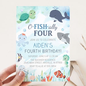 O-fish-ally Four Birthday Invitation: Under the Sea Animals (Editable Digital Template) CB1