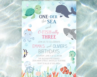 Under the Sea Dual Birthday Invitation: One-der the Sea, O-Fish-ally Three (Digital Template)