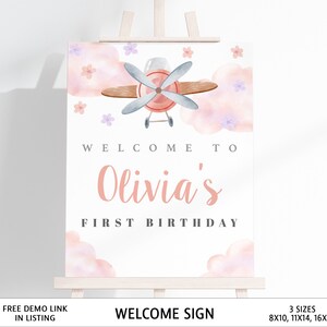 Airplane Birthday Welcome Sign Template, Editable Plane Party (Digital File)