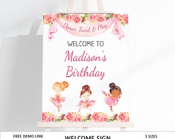 Ballerina Birthday Welcome Sign Template, Editable Party Decor (Digital Download)