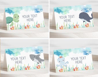 Ocean Animals Food Tent Labels, Place Cards (Editable Instant Download)