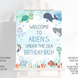 Ocean Animals Birthday Welcome Sign: Editable Template (Digital Download) image 1