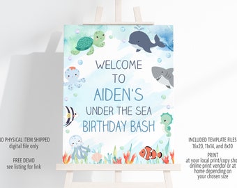 Ocean Animals Birthday Welcome Sign: Editable Template (Digital Download)