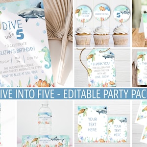 Ocean Animals Birthday Party Bundle: Fifth Birthday Boy, Editable Templates  (Digital Printable Download)