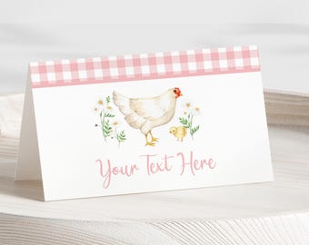 Chicken Pink Party Food Tent Label (Editable Instant Download You Print File) #017