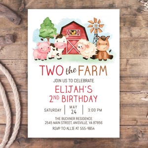 Farm Animals 2nd Birthday Invitation, Editable Template (Digital Download) 014