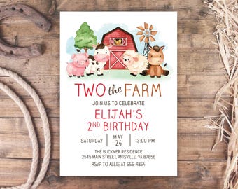 Farm Animals 2nd Birthday Invitation, Editable Template (Digital Download) 014