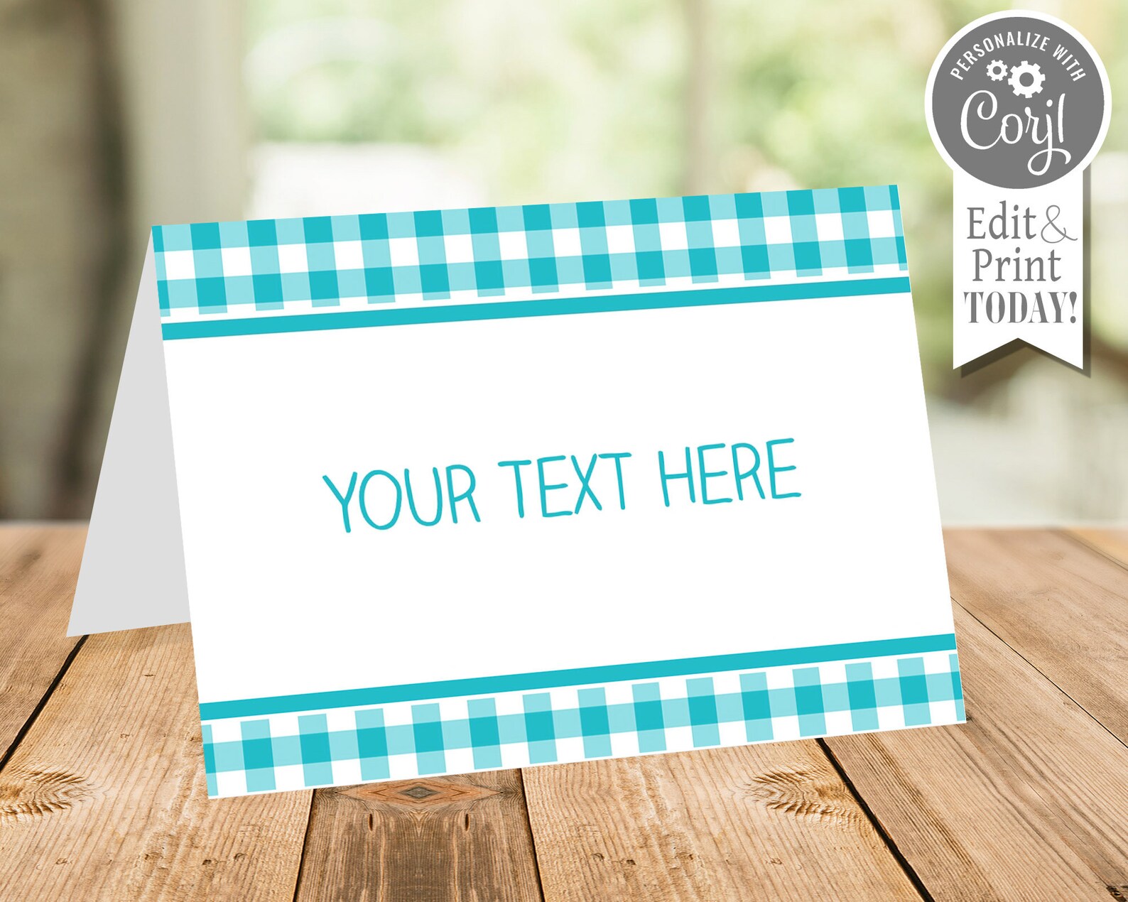 Aqua Table Tent Label, Food Label, Aqua Gingham, Editable Table Tent ...