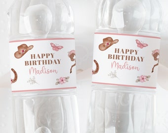 Cowgirl Horse Birthday Water Bottle Label, Editable Template (Digital Download)