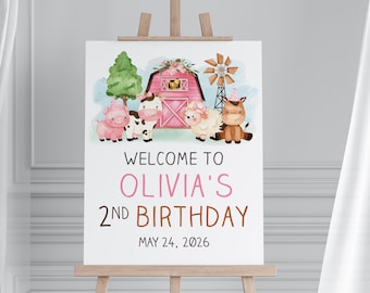 Farm Party Birthday Welcome Sign: Barnyard Animals Editable Template (Editable Digital Download) #014