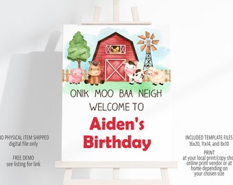 Farm Animals Birthday Welcome Sign: Barnyard Party Template (Editable, Digital Download)