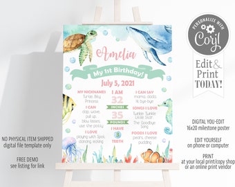 Ocean Birthday Milestone Sign: Sea Turtle, Whale (Digital Download)
