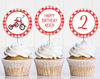 Tricycle Birthday Cupcake Toppers, Editable Kids Party (Digital Download)