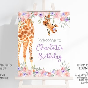 Sjabloon Giraffe Welkomstbord in 8 x 10, 11 x 14, een bewerkbaar digitaal bestand van 16 x 20 inch GPP01 afbeelding 1