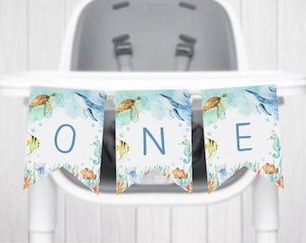 Ocean Animals Highchair Banner, First Birthday Decor (Digital Download)