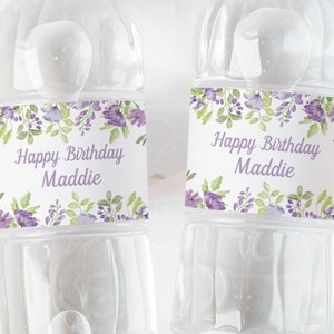 Purple Flower Water Bottle Wrap Editable Template for Water Bottle Purple Floral Water Bottle Label edit with Corjl