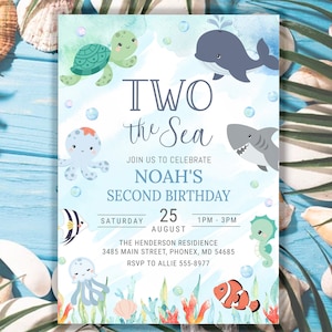 Ocean Animals Second Birthday Invitation Template (Editable)